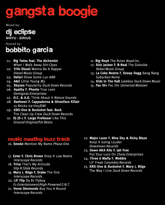 tracklist Cornerstone Mixtape #120   October 2009