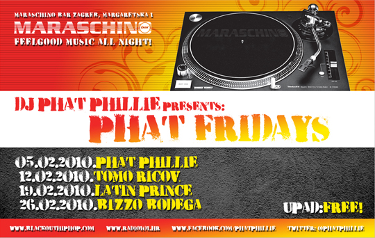 Maraschino Marascino oglas 3 Phat Fridays (raspored za veljaču)